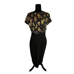Tatyana Black and Gold Midi Dress, XL, Pre-owned